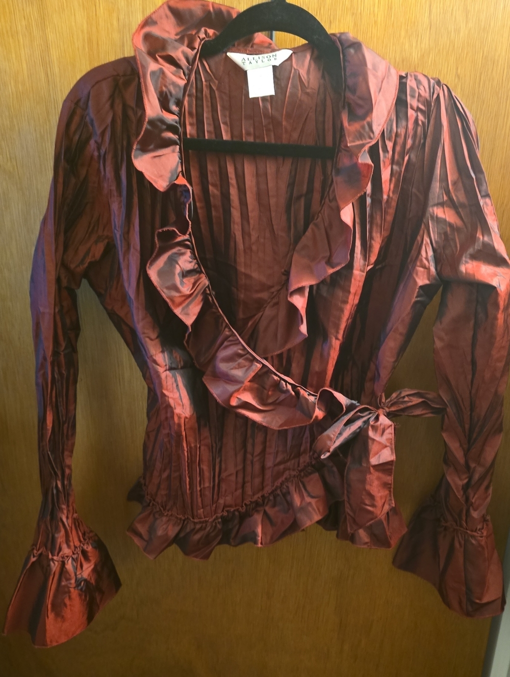 Allison Taylor Burgundy Ruffled Wrap Blouse